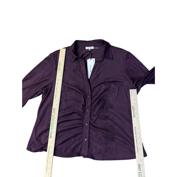 Calvin Klein Womens 1X Plum Aubergine Blouse Ruched Front Micro Suede New - Picture 10 of 16